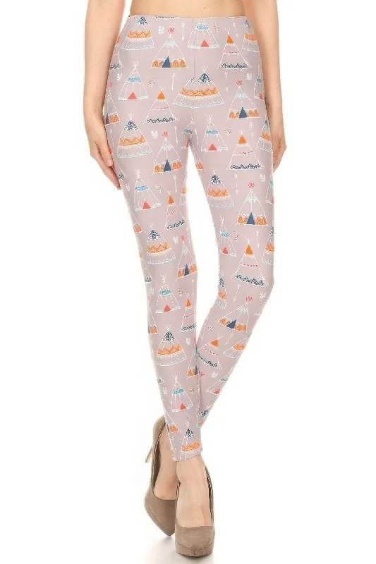 Weekend Offers That Please Teepee Print, High Rise, Fitted Leggings, With An Elastic Waistband Weekend Offers That Please Teepee Print, High Rise, Fitted Leggings, With An Elastic Waistband