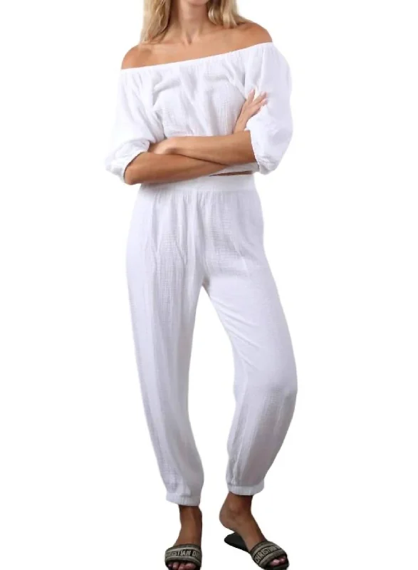 Savings Event Gauze Beach Pants With Gathered Ankle In White