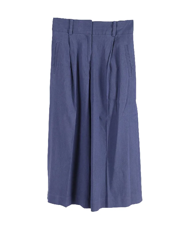 Bonus Offer Diane Von Furstenberg Flared Cropped Trousers in Blue Linen