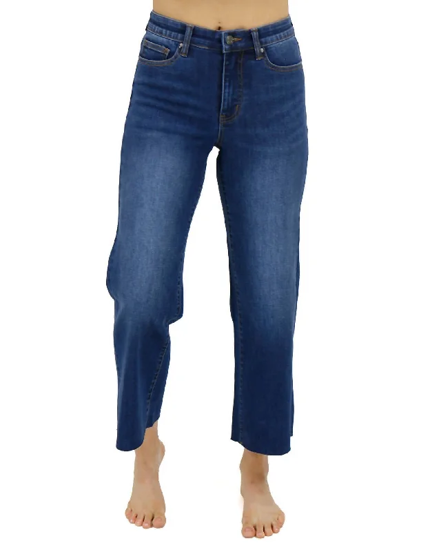 Can't Miss Cropped Wide Leg Waist Shaper Jeans In Medium Dark Wash