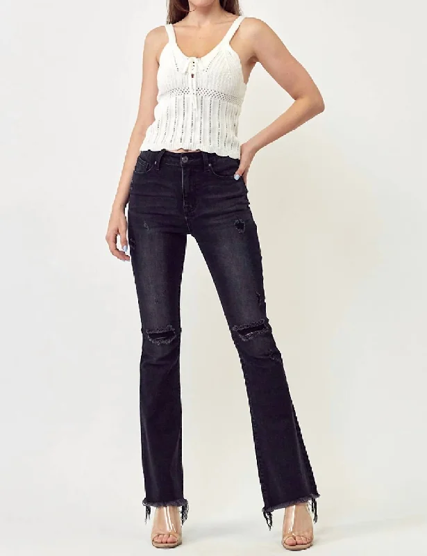 Great Bargains Flare Distressed Knee Jeans In Black