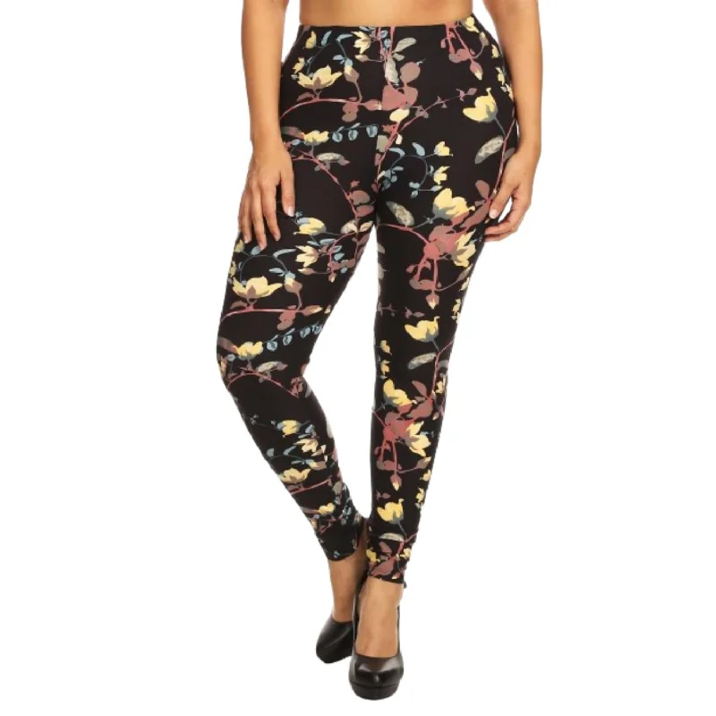 Weekend Deals That Dazzle Plus Size Floral Print, Full Length Leggings In A Slim Fitting Style With A Banded High Waist Weekend Deals That Dazzle Plus Size Floral Print, Full Length Leggings In A Slim Fitting Style With A Banded High Waist