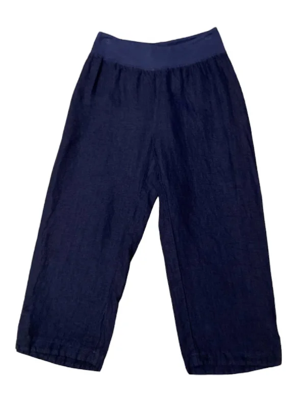 Steals and Deals Women's Linen Capri Easy Pants In Nightsky