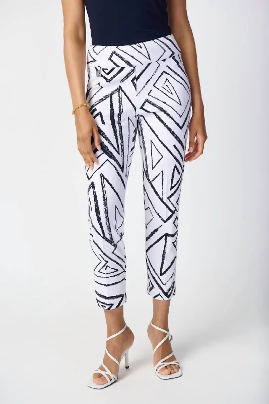 Deal Zone Geometric Print Silky Pull-On Pant In Vanilla/midnight