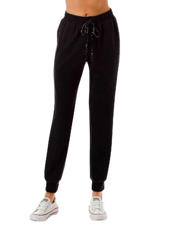 Limited Supply Sequin Drawstrings Jogger In Black
