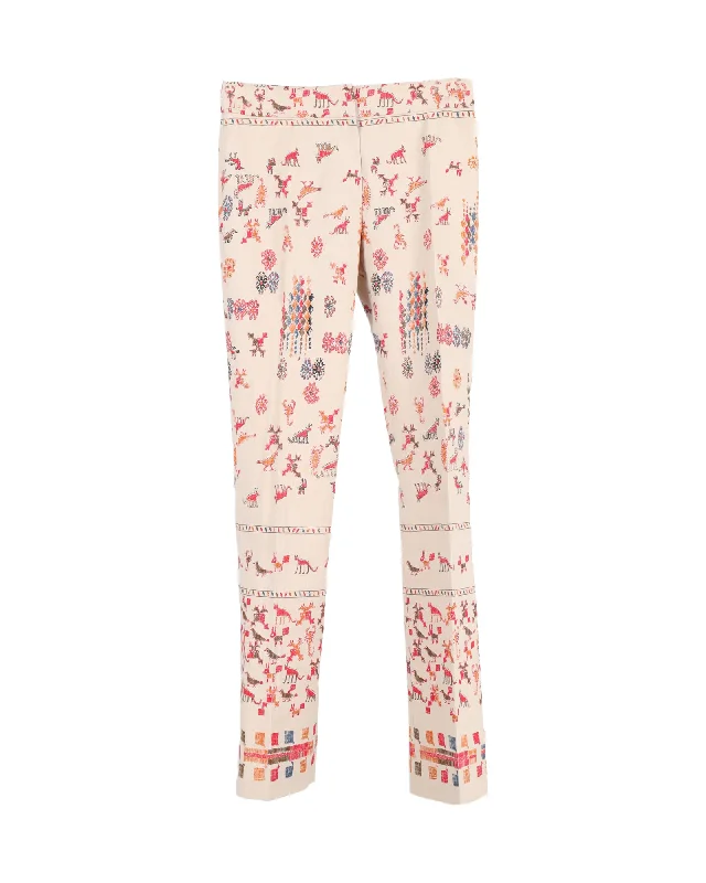 Weekend Deals You Can't Resist Alberta Ferretti Printed Trousers in Beige Cotton