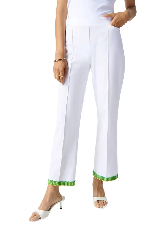 Price Cut Embroidered Trim Pants In White/multi
