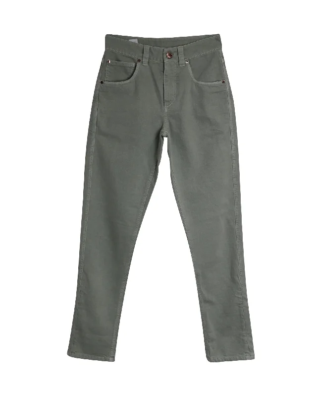 Best Bargains Brunello Cucinelli Mid-rise Straight Leg Denim Jeans in Green Cotton
