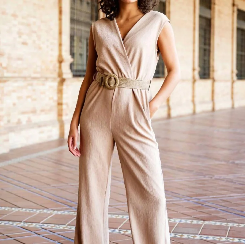 Year-End Deals Crinkle Jumpsuit In Light Sane