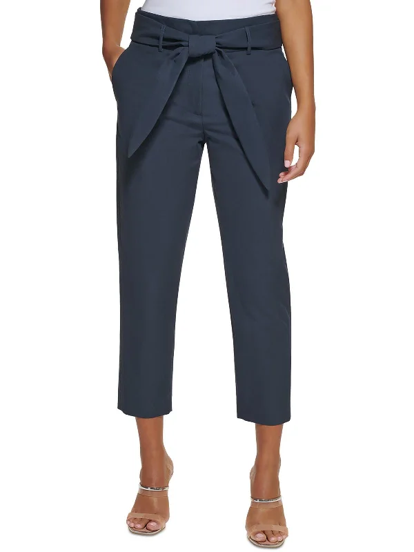 Low Price Petites Womens Paper Bag Waist Casual Straight Leg Pants
