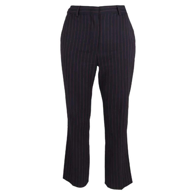 Steals and Deals Max Mara Pin Stripe High-Rise Straight-Leg Trousers in Navy Blue Wool