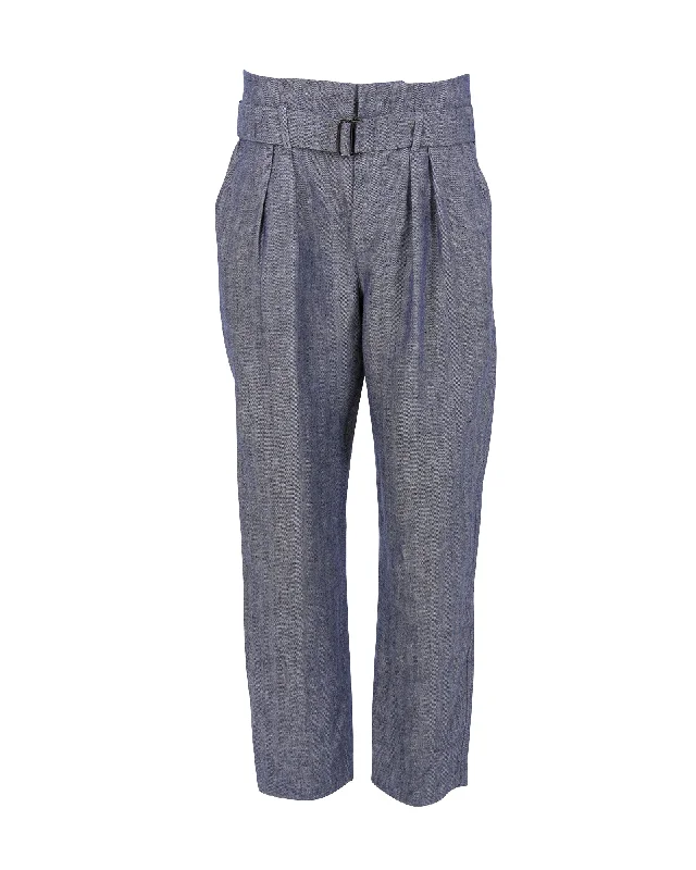 Weekend Specials Just for You Brunello Cucinelli Belted Pleated Trousers in Blue and White Hemp Linen Weekend Specials Just for You Brunello Cucinelli Belted Pleated Trousers in Blue and White Hemp Linen