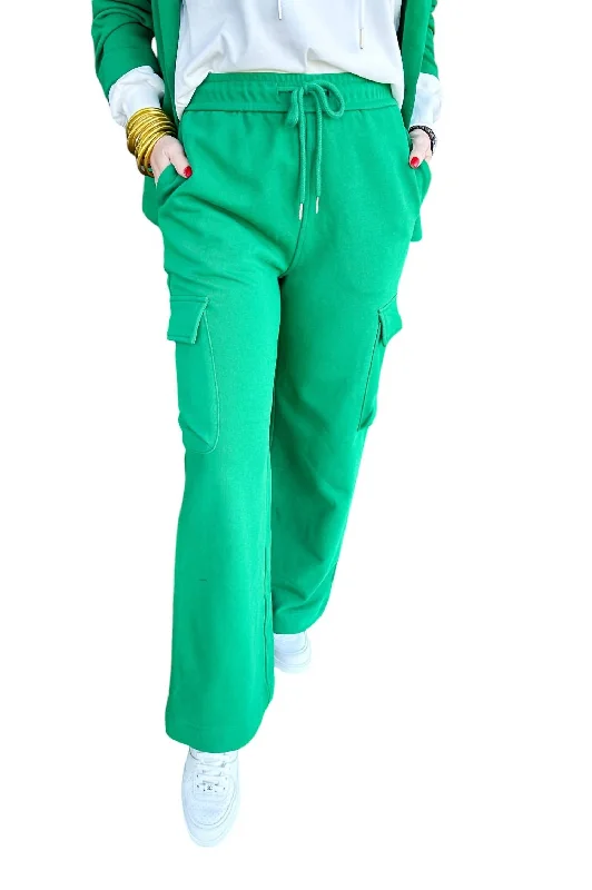 Don’t Miss Out French Terry Relaxed Wide Leg Cargo Pants In Green
