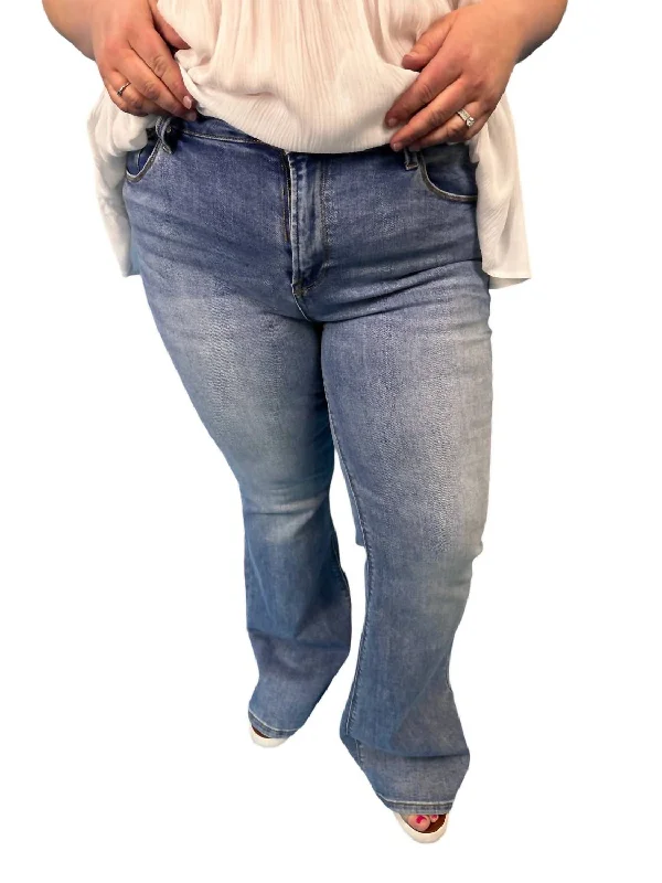 Seasonal Clearance Mid Rise Basic Flare Jeans In Medium Wash
