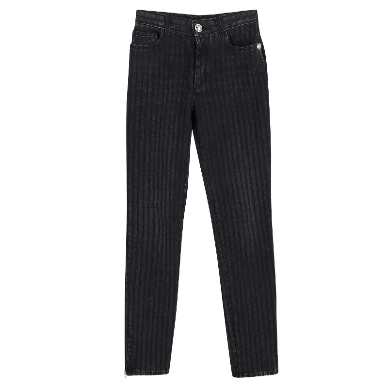 Super Deal Chanel Pinstripe Straight-Leg Jeans in Grey Cotton
