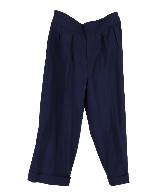 Early Access Marni Pleated Trousers in Navy Blue Wool