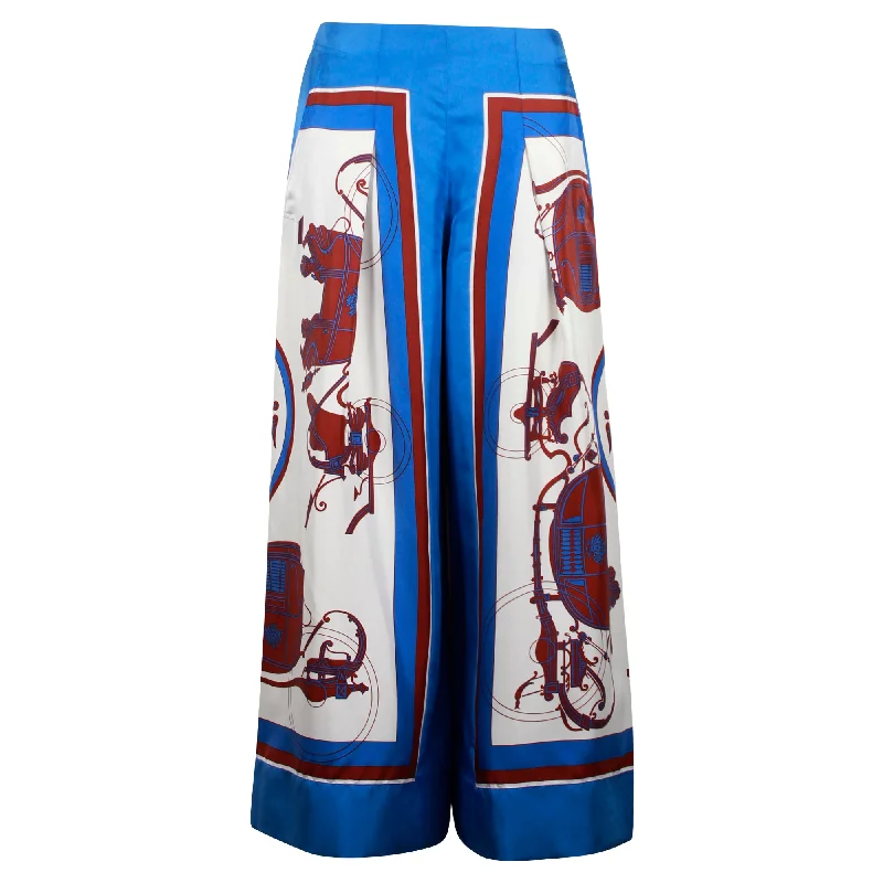 Markdown Sale Hermes Printed Culottes in Blue Silk