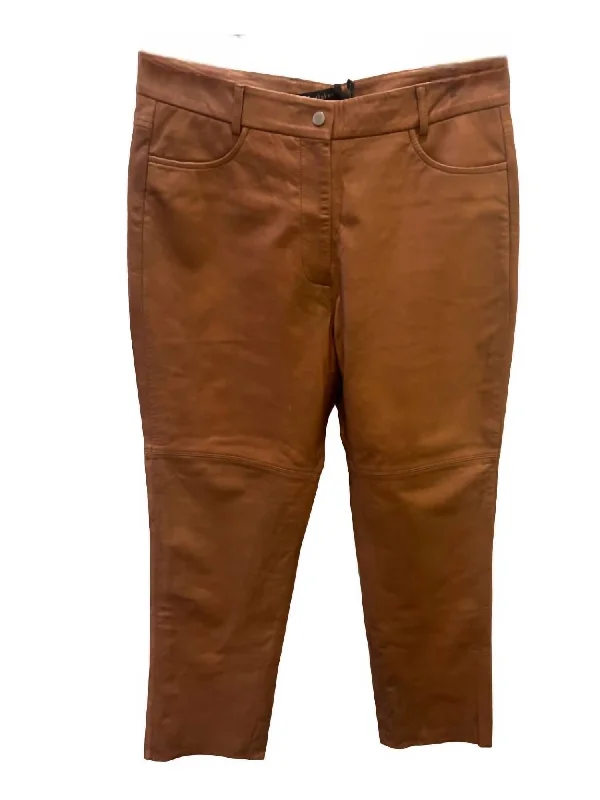 Final Clearance Women's Lamb Leather Straight Leg Pant In Cognac