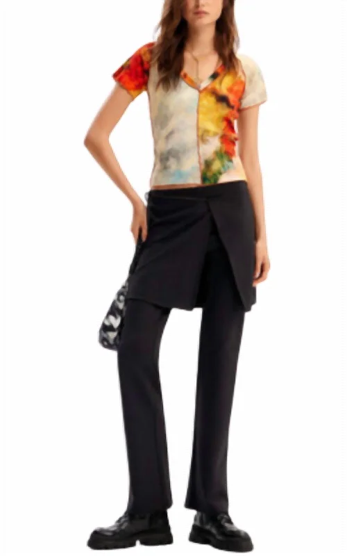 Special Promotion Plain Mid-Rise Straight-Leg Trousers With An Overlaid Pareo-Style Wrap Skirt In Black