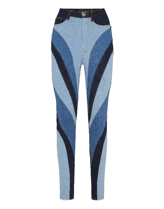 Limited Stock Denim Super High Waist Jeggings Patchwork