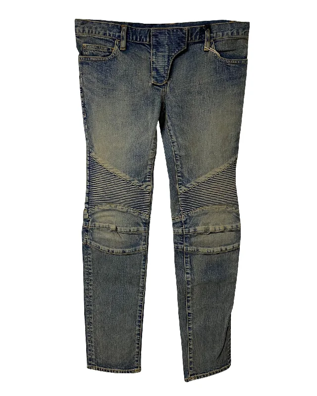 Your Weekend, Your Savings Balmain Washed Biker Jeans in Khaki Cotton