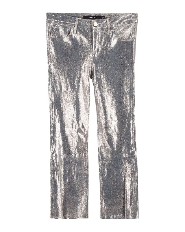 Weekend Specials to Grab J Brand  Selena Snake-Effect Cropped Boot Trousers in Gold Lambskin Leather