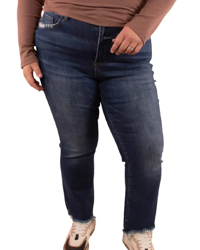 Weekend Discounts to Snag High Rise Frayed Hem Flare Jean In Dark Wash