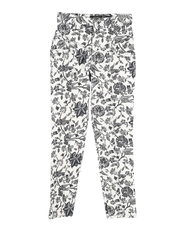 Act Now Isabel Marant Lorrick Cropped Floral-Print Jeans in White Cotton