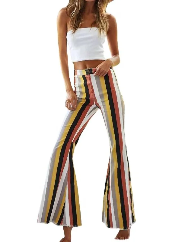 Warehouse Sale Multicolor Stripe Bell Bottom Pants In Red Multi