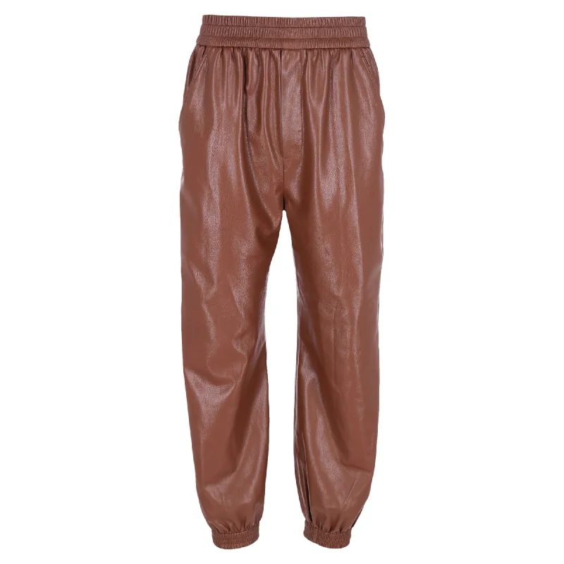 Special Discount Nanushka Elastic Waist Pants in Brown Polyester