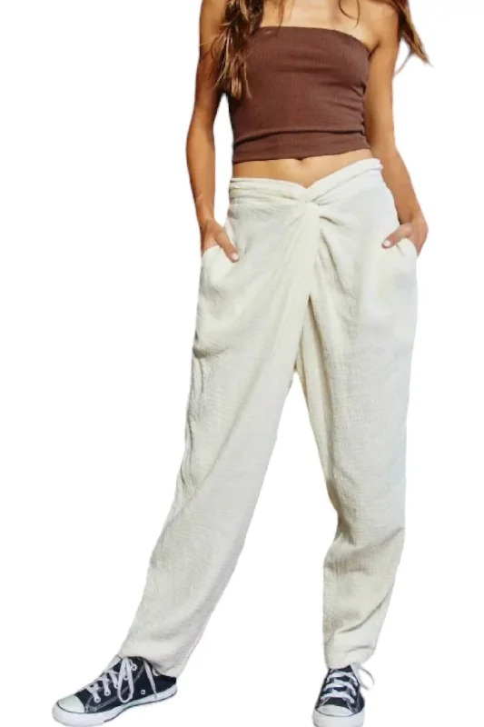 Deal Frenzy Summer Twist Waist Pants In Cream