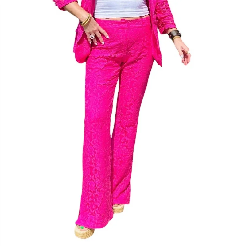 Massive Savings Side Slit Lace Flare Pants In Hot Pink