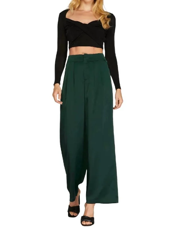 Deal Mania Satin Wide Leg Pants In Emerald