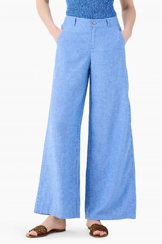 Weekend Discounts Worth Grabbing Rumba Linen Wide Leg Trouser In Blue Mix