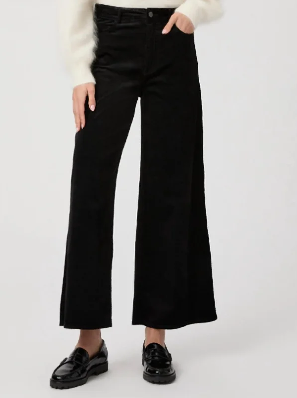 Act Fast Harper Ankle Wide Leg Pant In Black Velvet Corduroy