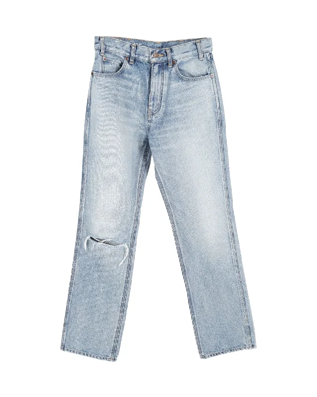 Best Seller Celine Ripped Washed Denim Jeans in Blue Cotton