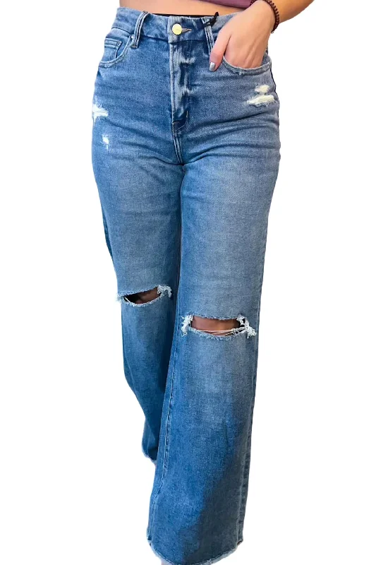 Special Buy Becca Wide Leg Distressed Denim Jean In Blue