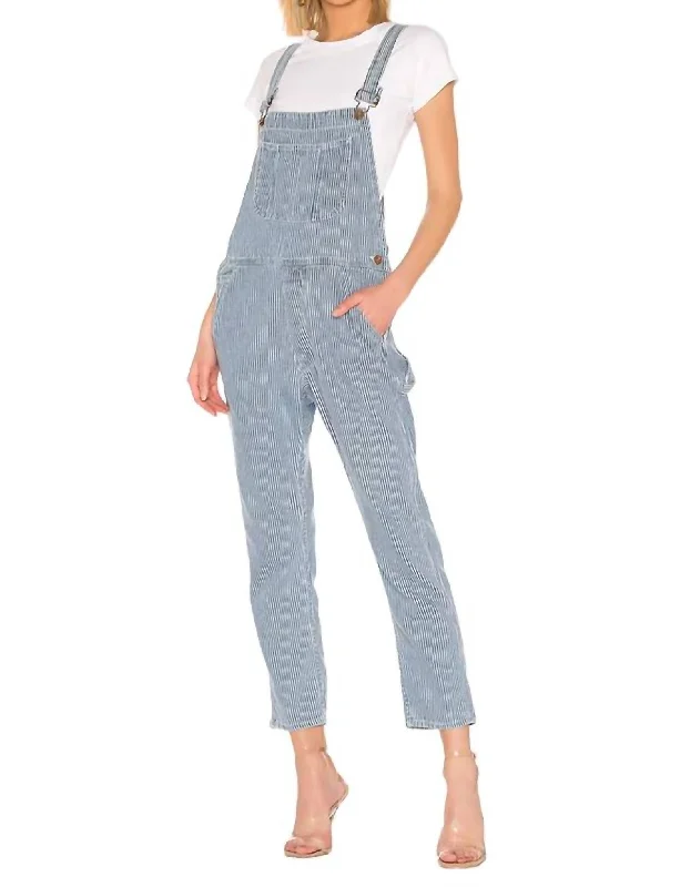 Super Bargain Dolly Long Overalls In Blue/white