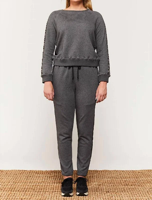 Flash Deal Jill Stripe Jogger In Heather Grey/leopard