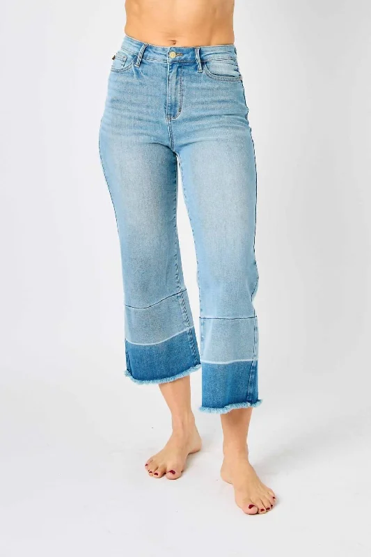 Savings Bonanza Release Hem Wide Crop Jean In Light Wash