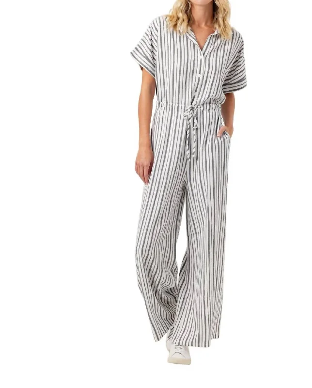 Don't Miss Gemma Stripe Jumpsuit In Rayon Ash Stripe