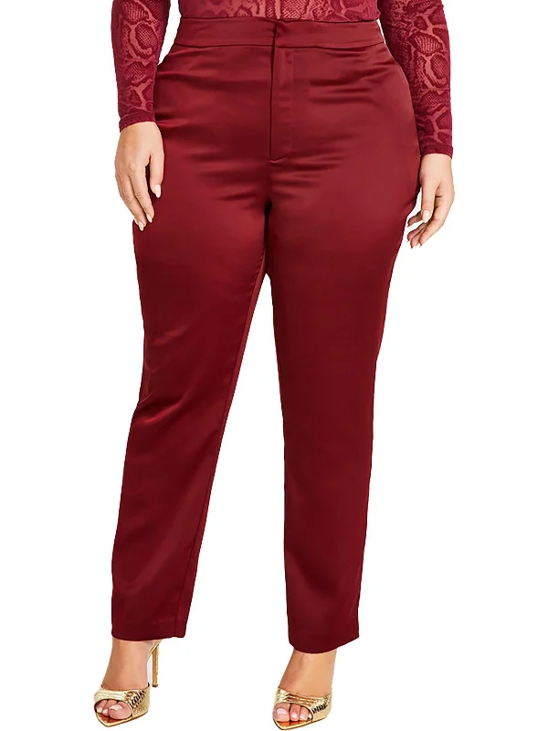 Unmissable Offer Plus Womens Satin High Rise Straight Leg Pants