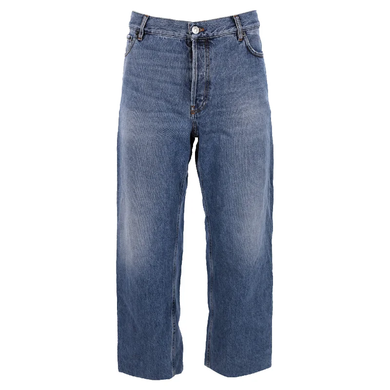 Stock Clearance Balenciaga 3/4 Regular Fit High-Rise Denim Pants in Blue Cotton