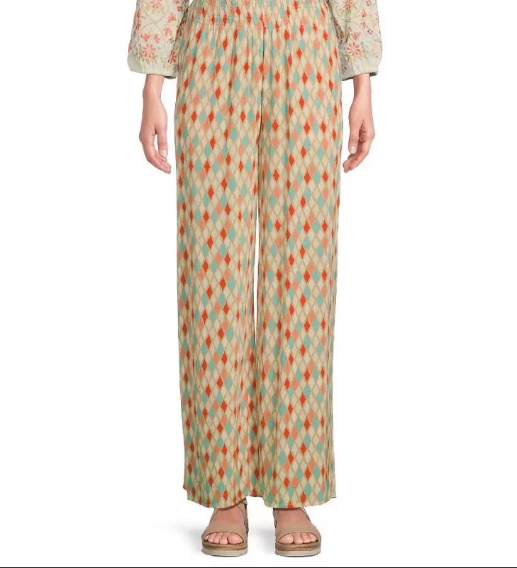 Special Price Elastic Shirred Waist Pull-On Wide Leg Pants In Diamond Multi