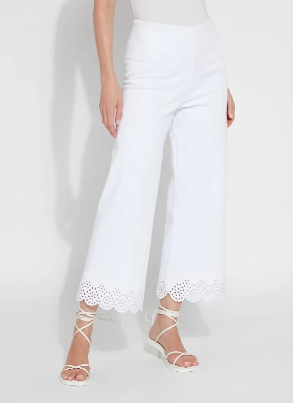 Savings Galore Cropped Embroidered Eyelet Wide Leg Pants In White