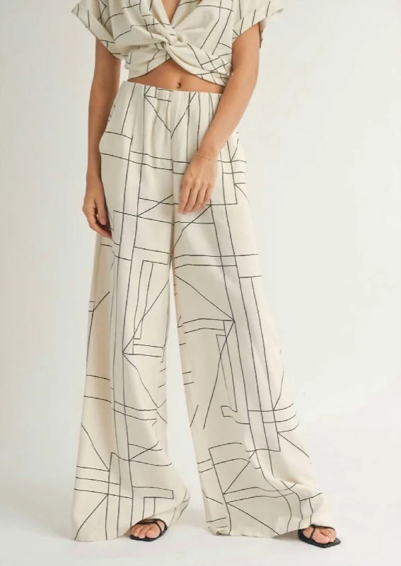 Super Savings Geometric Wide Leg Pants In Cream/black