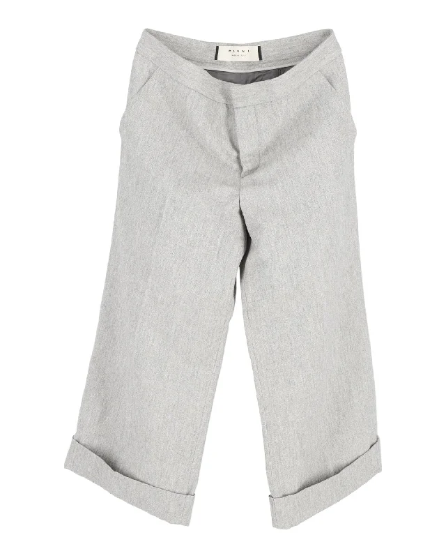 Act Fast Marni Folded Hem Trousers in Grey Cupro