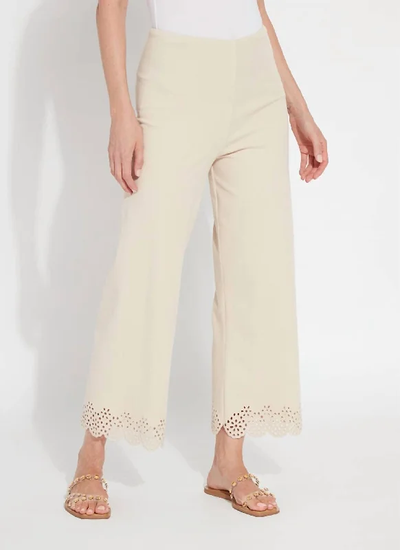 Exclusive Deal Cropped Embroidered Eyelet Wide Leg Pant In Light Almond