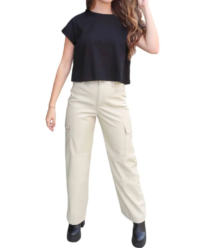 Extra Savings Faux Leather Cargo Pants In Cream