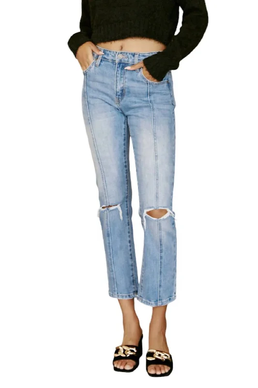 Stock Clearance High Rise Straight Leg Center Seam Crop Jeans In Light Wash